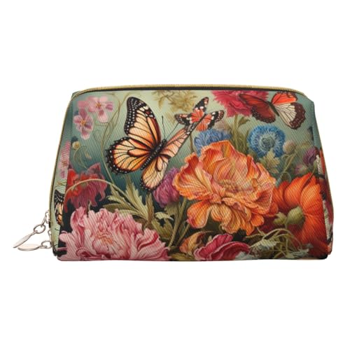 Longzehao Kosmetiktasche mit Blumen- und Schmetterlings-Aufdruck, Leder, Reißverschluss, Kosmetiktasche, Reise-Organizer, Kulturbeutel, Weiss/opulenter Garten, Einheitsgröße von Longzehao
