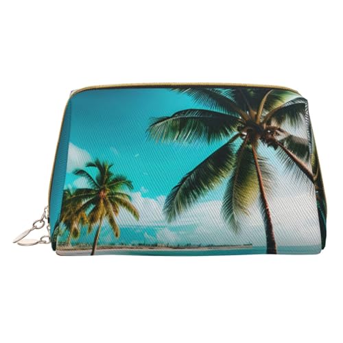 Longzehao Kosmetiktasche mit Strandpalmen-Druck, Leder, Reißverschluss, Kosmetiktasche, Reise-Organizer, Kulturbeutel, Weiss/opulenter Garten, Einheitsgröße von Longzehao
