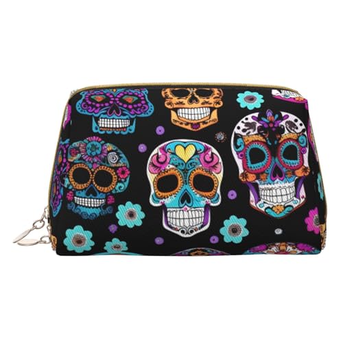 Longzehao Kosmetiktasche mit Totenkopf-Motiv, Leder, Reißverschluss, Kosmetiktasche, Reise-Organizer, Kulturbeutel, Clutch, Weiss/opulenter Garten, Einheitsgröße von Longzehao