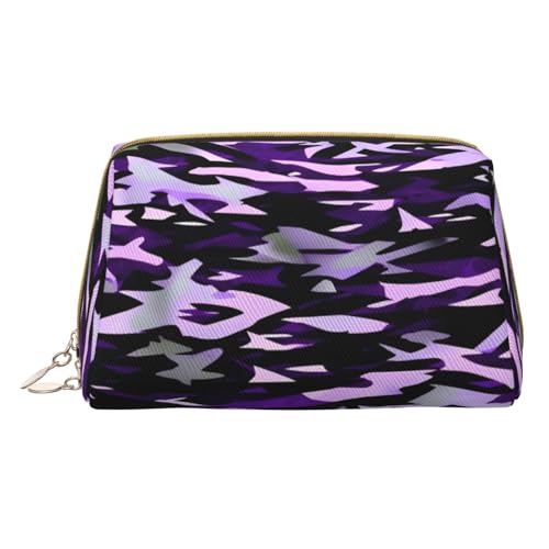 Longzehao Kosmetiktasche mit amerikanischem Camouflage-Muster, Leder, mit Reißverschluss, Reise-Organizer, Kulturbeutel, Clutch, Violett, Weiss/opulenter Garten, Einheitsgröße von Longzehao