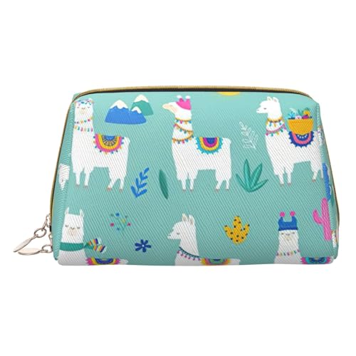 Longzehao Make-up-Tasche aus Leder mit Alpaka-Lama-Druck, mit Reißverschluss, Kosmetiktasche, Reise-Organizer, Kulturbeutel, Clutch, Weiß, Einheitsgröße, Weiß, One Size von Longzehao