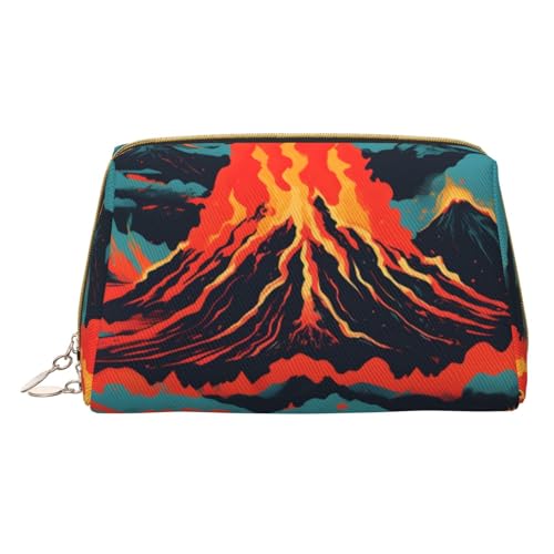 Longzehao Make-up-Tasche aus Leder mit Volcano-Druck, mit Reißverschluss, Kosmetiktasche, Reise-Organizer, Kulturbeutel, Clutch, Weiß, Einheitsgröße, Weiß, One Size von Longzehao
