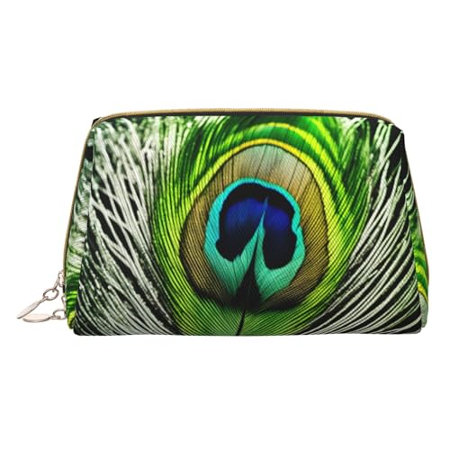 Longzehao Make-up-Tasche aus Leder mit grünem Pfauenfeder-Druck, Reißverschluss, Kosmetiktasche, Reise-Organizer, Kulturbeutel, Weiss/opulenter Garten, Einheitsgröße von Longzehao
