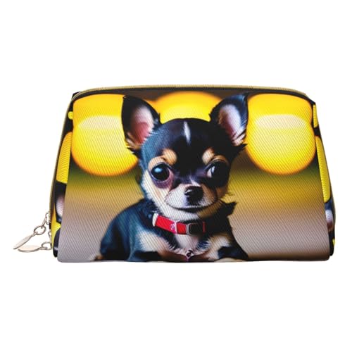 Longzehao Make-up-Tasche mit Chihuahua-Hunde-Aufdruck, Leder, Reißverschluss, Kosmetiktasche, Reise-Organizer, Kulturbeutel, Weiss/opulenter Garten, Einheitsgröße von Longzehao