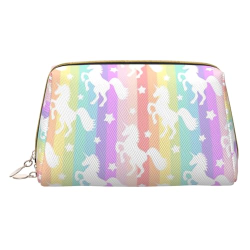 Longzehao Make-up-Tasche mit Einhörnern auf bunten Streifen, Leder, Reißverschluss, Kosmetiktasche, Reise-Organizer, Kulturbeutel, Clutch, Weiss/opulenter Garten, Einheitsgröße von Longzehao