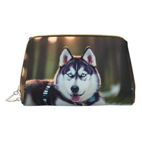Longzehao Make-up-Tasche mit Husky-Hunde-Aufdruck, Leder, Reißverschluss, Kosmetiktasche, Reise-Organizer, Kulturbeutel, Clutch, Weiß, Einheitsgröße, weiß, Einheitsgröße von Longzehao