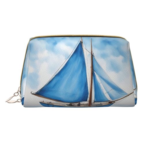 Longzehao Make-up-Tasche mit Segelboot-Druck, Leder, Reißverschluss, Kosmetiktasche, Reise-Organizer, Kulturbeutel, Clutch, Blau, Weiss/opulenter Garten, Einheitsgröße von Longzehao