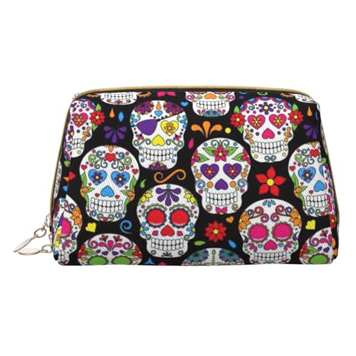 Longzehao Make-up-Tasche mit Totenkopf-Motiv, Leder, Reißverschluss, Kosmetiktasche, Reise-Organizer, Kulturbeutel, Weiss/opulenter Garten, Einheitsgröße von Longzehao