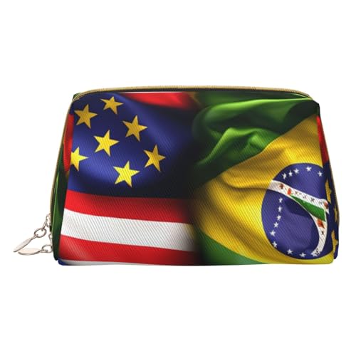 Longzehao Make-up-Tasche mit amerikanischer und brasilianischer Flagge, Leder, Reißverschluss, Kosmetiktasche, Reise-Organizer, Kulturbeutel, Weiss/opulenter Garten, Einheitsgröße von Longzehao