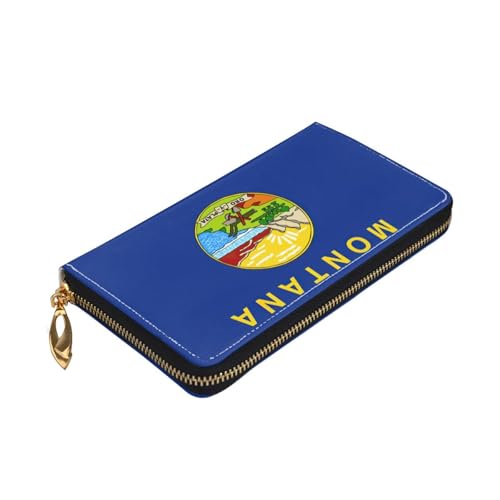 Longzehao Montana State Flag Print Premium Leder Zip Around Wallet für Damen und Herren Scheckbuchhülle RFID Blocking von Longzehao