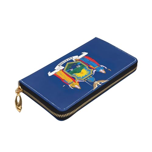 Longzehao New York State Flag Print Premium Leather Zip Around Wallet for Men and Women Checkbook Cover RFID Blocking von Longzehao