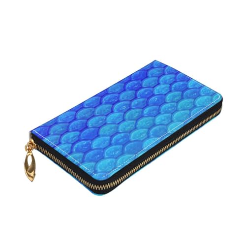 Longzehao Ocean Sea Blue Meerjungfrau Fischschuppen Druck Premium Leder Reißverschluss Rundum Geldbörse für Damen und Herren Scheckbuchhülle RFID Blocking von Longzehao