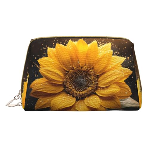 Longzehao Schöne Make-up-Tasche aus Leder mit Reißverschluss, Sonnenblumen-Design, Reise-Organizer, Kulturbeutel, Weiß, Einheitsgröße, weiß, Talla única von Longzehao