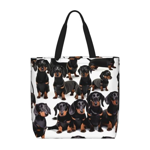 Longzehao Schultertasche mit großem Fassungsvermögen, mit Reißverschluss, wiederverwendbare Einkaufstasche mit Dackel-Motiv, für Einkäufe von Longzehao
