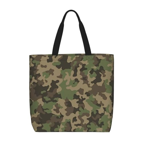 Longzehao Schultertasche mit großem Fassungsvermögen, mit Reißverschluss, wiederverwendbare Einkaufstasche mit grünem Camouflage-Muster von Longzehao