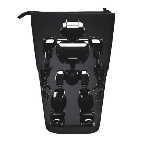 Longzehao Schwarzes Teleskop-Federmäppchen mit Roboter-Druck, Stifthalter, Pop-Up-Aufbewahrungsetui, stehend, tragbares Stifteetui, Schwarz, One Size von Longzehao