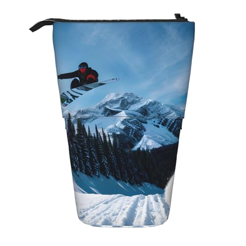 Longzehao Snowboarding Print Teleskop Bleistift Tasche Stifthalter Pop Up Aufbewahrungstasche, Stehende Tragbare Stift Fall, Schwarz, One Size, blacks, One size von Longzehao
