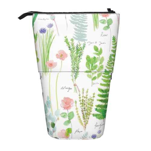 Longzehao Springtime Teleskop-Federmäppchen mit Kräutergarten-Druck, Stifthalter, Pop-Up-Aufbewahrungsetui, stehend, tragbares Stifteetui, Schwarz, One Size von Longzehao
