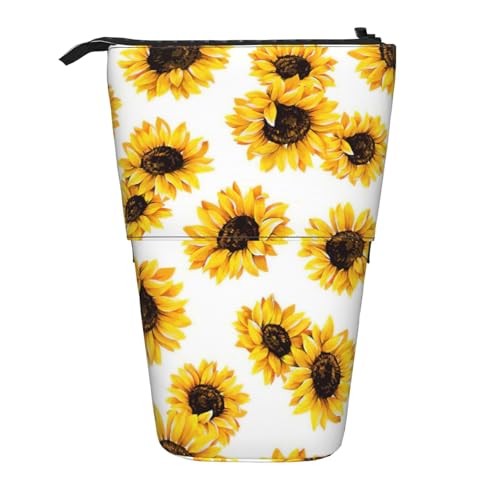 Longzehao Sunflower Print Teleskop Bleistift Tasche Stifthalter Pop Up Lagerung Fall, Stehen Tragbare Stift Fall, Schwarz, One Size, blacks, One size von Longzehao