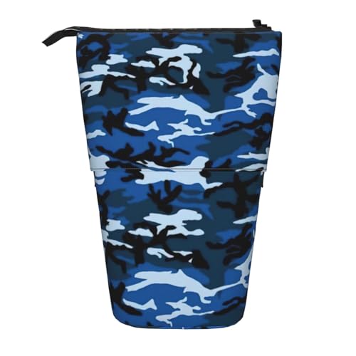 Longzehao Teleskop-Federmäppchen mit Camouflage-Muster, Stifthalter, Pop-Up-Aufbewahrungsetui, stehend, tragbares Stifteetui, Blau, Schwarz, One Size von Longzehao