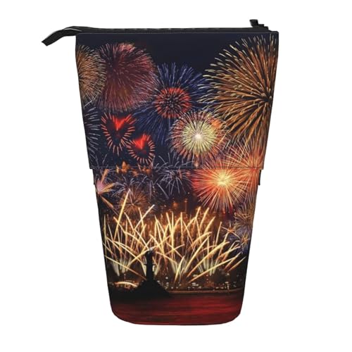 Longzehao Teleskop-Federmäppchen mit Feuerwerk-Aufdruck, Stifthalter, Pop-Up-Aufbewahrungsetui, stehend, tragbares Stifteetui von Longzehao