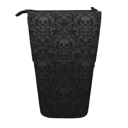 Longzehao Teleskop-Federmäppchen mit Gothic-Totenkopf-Motiv, Stifthalter, Pop-Up-Aufbewahrung, stehend, tragbares Stifteetui, Schwarz, One Size von Longzehao