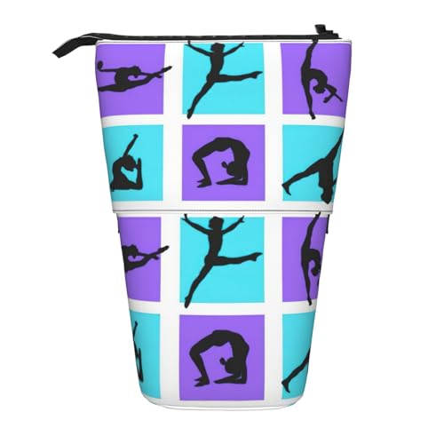 Longzehao Teleskop-Federmäppchen mit Gymnastik-Spieldruck, Stifthalter, Pop-Up-Aufbewahrungsetui, stehend, tragbares Stifteetui, Schwarz, One Size von Longzehao