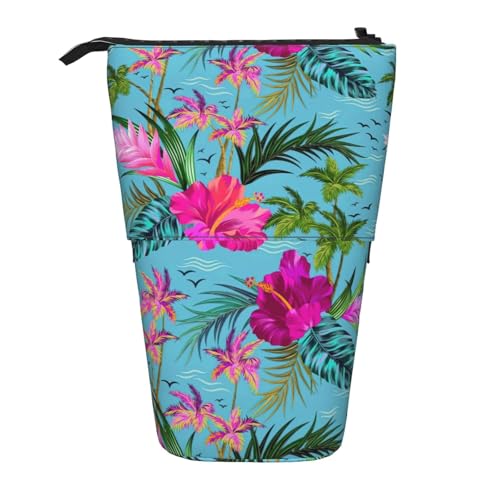 Longzehao Teleskop-Federmäppchen mit Hello-Hawaii-Aufdruck, Stifthalter, Pop-Up-Aufbewahrungsetui, stehend, tragbares Stifteetui von Longzehao