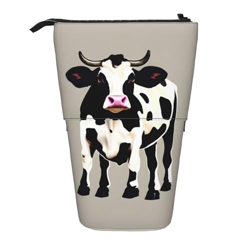 Longzehao Teleskop-Federmäppchen mit Kuh-Motiv, mit schwarzem Punktemuster, Stifthalter, Standfunktion, tragbares Stifteetui von Longzehao