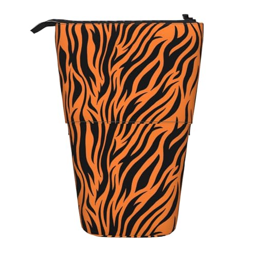 Longzehao Teleskop-Federmäppchen mit Tigerstreifen und orangefarbenem Muster, Stifthalter, Pop-Up-Aufbewahrungsetui, stehend, tragbares Stifteetui von Longzehao