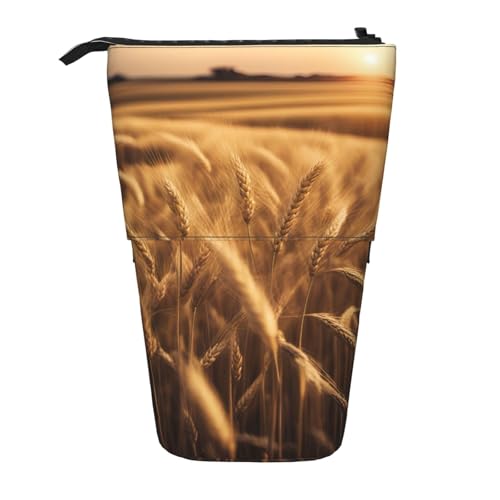 Longzehao Teleskop-Federmäppchen mit Weizenfelddruck, Stifthalter, Pop-Up-Aufbewahrungsetui, stehend, tragbares Stifteetui, Schwarz, One Size von Longzehao