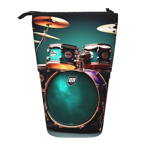 Longzehao Teleskop-Federmäppchen mit coolem Drum-Setdruck, Stifthalter, Pop-Up-Aufbewahrungsetui, stehend, tragbares Stifteetui von Longzehao