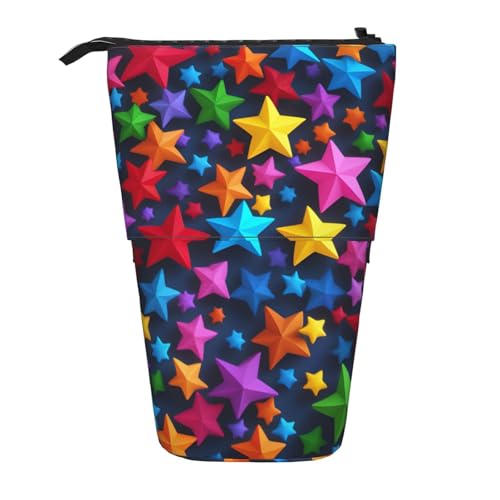 Longzehao Teleskop-Federmäppchen mit farbigen Sternen, Stifthalter, Pop-Up-Aufbewahrungsetui, stehend, tragbares Stifteetui, Schwarz, One Size von Longzehao
