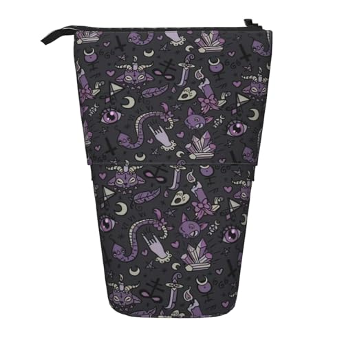 Longzehao Teleskop-Federmäppchen mit gruseligem Aufdruck, Pop-Up-Aufbewahrung, stehend, tragbar, Violett / Schwarz von Longzehao