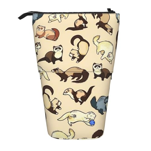 Longzehao Teleskop-Federmäppchen mit haarigem Frettchen-Aufdruck, Stifthalter, Pop-Up-Aufbewahrungsetui, stehend, tragbares Stifteetui von Longzehao