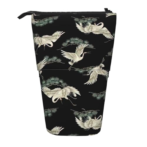 Longzehao Teleskop-Federmäppchen mit japanischem Kranich- und Kiefernmuster, Stifthalter, Pop-Up-Aufbewahrungsetui, stehend, tragbares Stifteetui von Longzehao