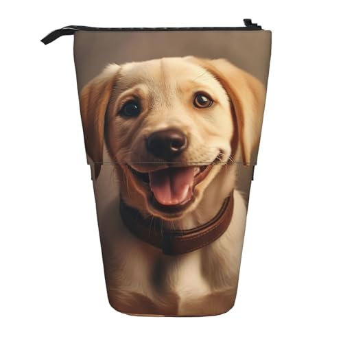 Longzehao Teleskop-Federmäppchen mit niedlichem Labrador-Motiv, Stifthalter, Pop-Up-Aufbewahrungsetui, stehend, tragbares Stifteetui, Schwarz, One Size von Longzehao