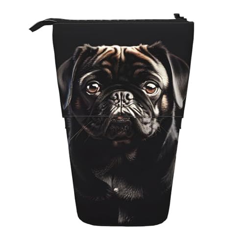 Longzehao Teleskop-Federmäppchen mit niedlichem Mops-Aufdruck, Stifthalter, Pop-Up-Aufbewahrungsetui, stehend, tragbares Stifteetui von Longzehao