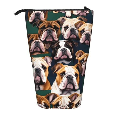 Longzehao Teleskop-Federmäppchen mit niedlichem englischen Bulldoggen-Druck, Stifthalter, Pop-Up-Aufbewahrungsetui, stehend, tragbares Stifteetui von Longzehao