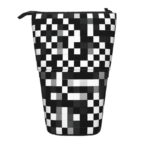 Longzehao Teleskop-Federmäppchen mit schwarz-weißer Formel, kariertes Muster, Stifthalter, Pop-Up-Aufbewahrung, stehend, tragbares Stifteetui von Longzehao