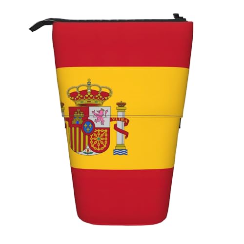 Longzehao Teleskop-Federmäppchen mit spanischer Flagge, Stifthalter, Pop-Up-Aufbewahrungsetui, stehend, tragbares Stifteetui von Longzehao