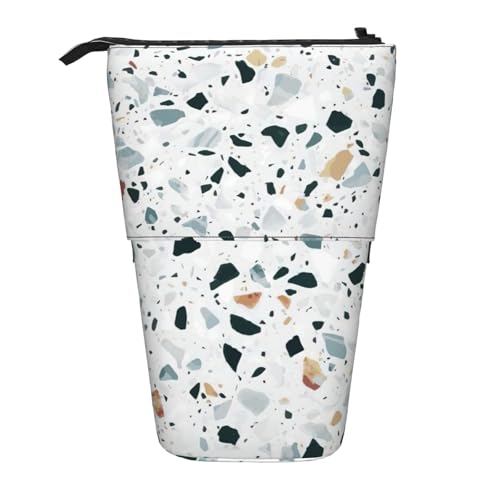Longzehao Terrazzo Teleskop-Federmäppchen mit Marmor-Motiv, Pastelldruck, Stifthalter, Pop-Up-Aufbewahrung, stehend, tragbares Stifteetui, Schwarz, One Size von Longzehao
