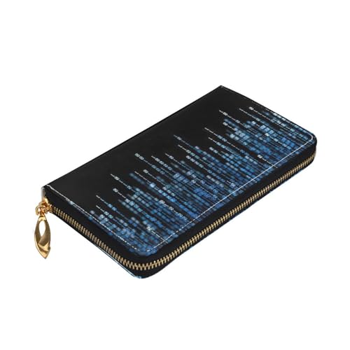 Longzehao The Blue Binary Print Premium Leather Zip Around Wallet for Men and Women Checkbook Cover RFID Blocking von Longzehao