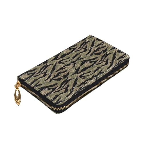 Longzehao Tiger Stripe Camo Print Premium Leder Zip Around Wallet für Damen und Herren Scheckbuchhülle RFID Blocking von Longzehao