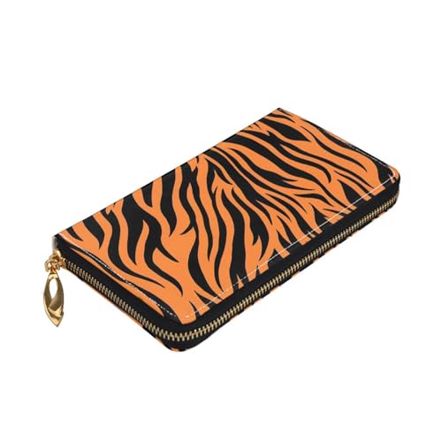 Longzehao Tiger Stripes Orange Pattern Print Premium Leather Zip Around Wallet for Men and Women Checkbook Cover RFID Blocking von Longzehao