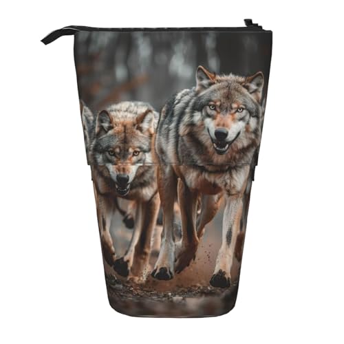 Longzehao Wolfs Print Teleskop Bleistift Tasche Stifthalter Pop Up Aufbewahrungstasche, Stehende Tragbare Stifttasche, Schwarz, One Size, blacks, One size von Longzehao