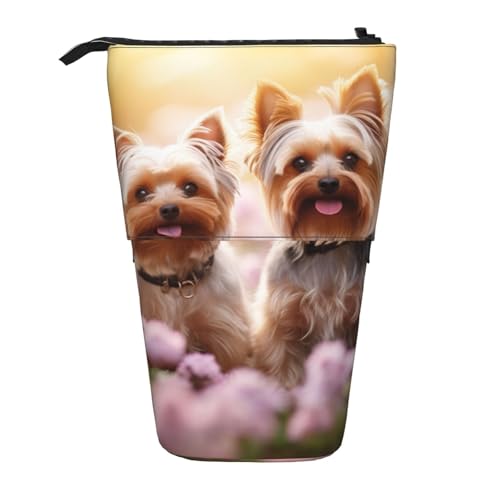 Longzehao Yorkie Floral3 Druck Teleskop Bleistift Tasche Stifthalter Pop Up Aufbewahrungstasche, Stehende Tragbare Stifttasche, Schwarz, One Size, blacks, One size von Longzehao
