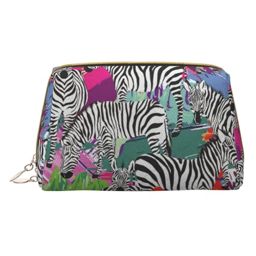 Longzehao Zebra Print Leder Reißverschluss Make-up Tasche Kosmetiktasche Reise Organizer Toiletry Clutch, Weiß, One Size, Farbe:Weiß., One Size, Farbe: weiß, One size von Longzehao