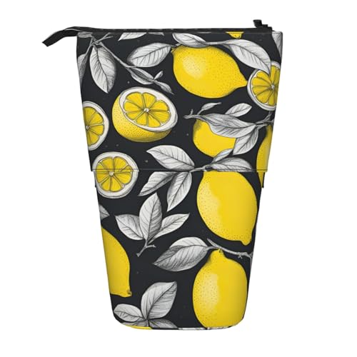 Longzehao Zitrone Obst Muster Druck Teleskop Bleistift Tasche Stift Halter Pop Up Aufbewahrungstasche, Stehende Tragbare Stift Fall, Schwarz, One Size, blacks, One size von Longzehao