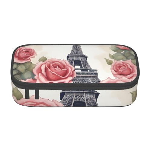 Longzehao großes Fach Eiffelturm Rose Blumendruck Federmäppchen Aufbewahrungstasche für Bürobedarf, Schwarz, One Size, Art Deco, Schwarz, One Size, Art Deco, blacks, One size, Art Deco von Longzehao
